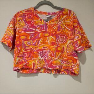 OP Orange And Pink Boxy Crop Tee, Size Medium